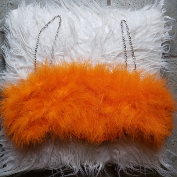 SHEIN Tops - Shein orange furry halter top with chains